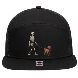 Chocolate Labrador Skeleton Dog Walking Halloween 7 Panel Mesh Trucker Snapback Hat