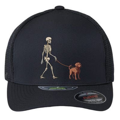 Chocolate Labrador Skeleton Dog Walking Halloween Flexfit Unipanel Trucker Cap