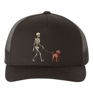 Chocolate Labrador Skeleton Dog Walking Halloween Yupoong Adult 5-Panel Trucker Hat