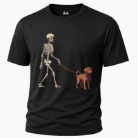 Chocolate Labrador Skeleton Dog Walking Halloween Performance Shirt