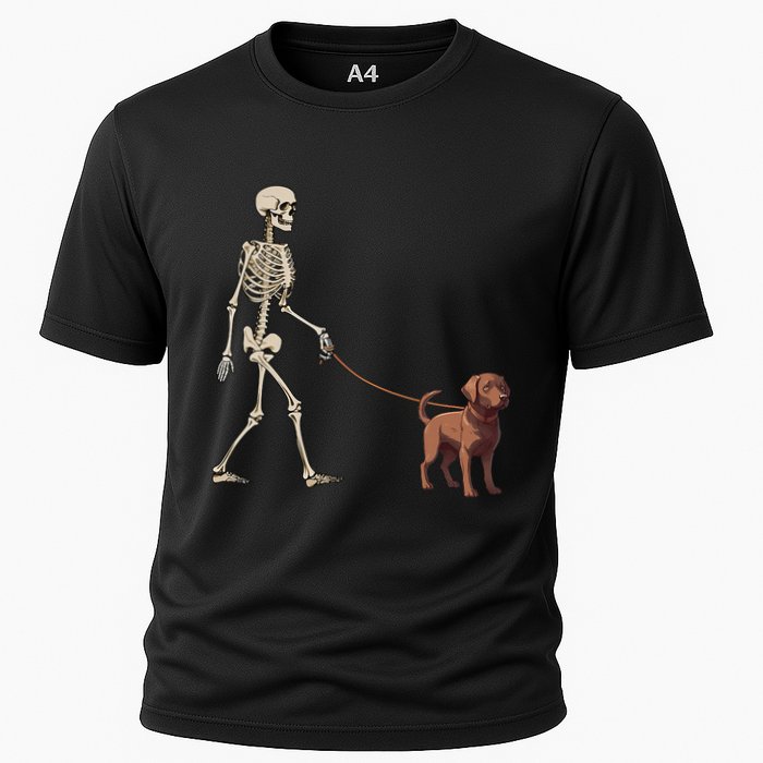 Chocolate Labrador Skeleton Dog Walking Halloween Performance Shirt