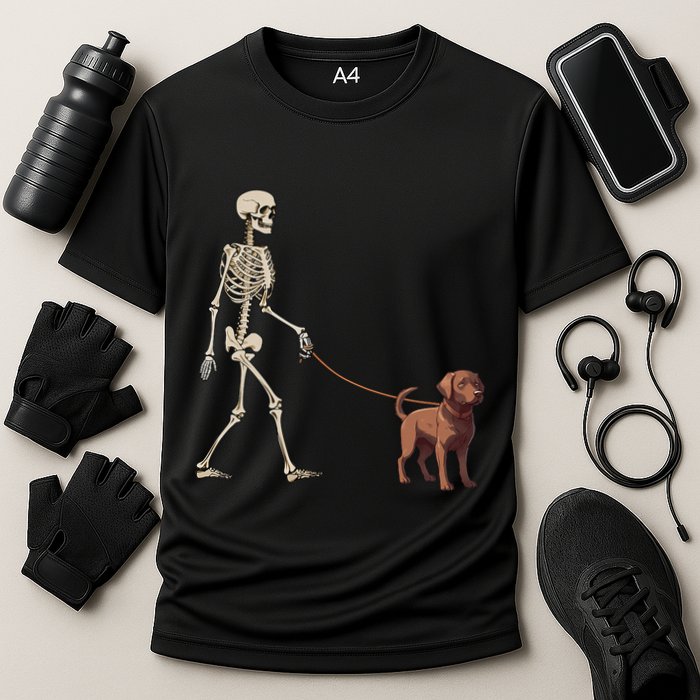 Chocolate Labrador Skeleton Dog Walking Halloween Performance Shirt