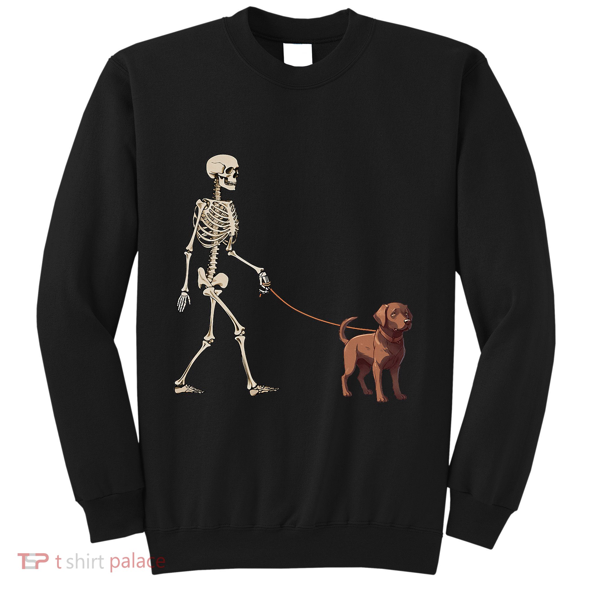 Chocolate Labrador Skeleton Dog Walking Halloween Sweatshirt