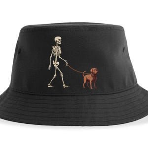 Chocolate Labrador Skeleton Dog Walking Halloween Sustainable Bucket Hat