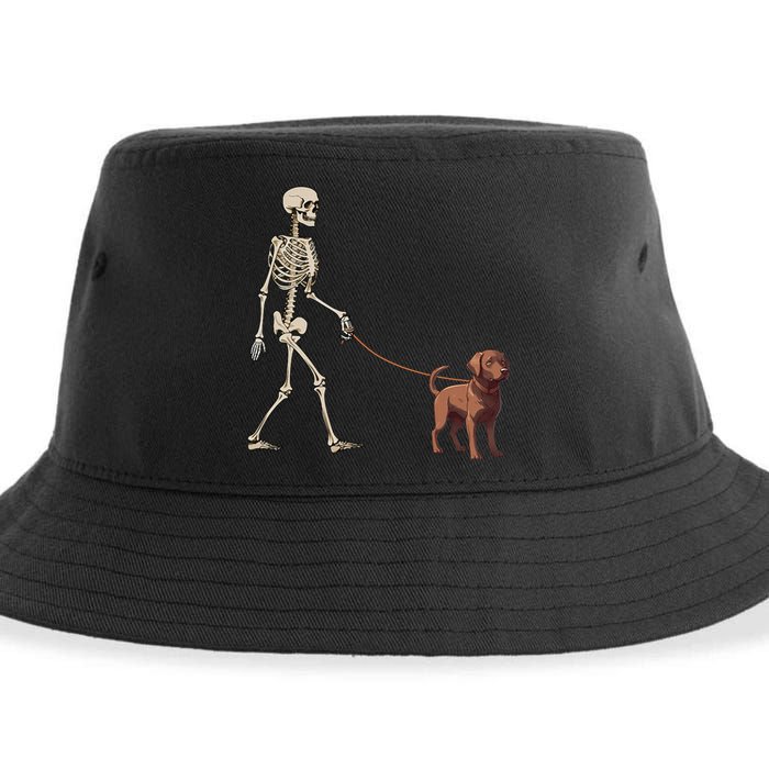 Chocolate Labrador Skeleton Dog Walking Halloween Sustainable Bucket Hat