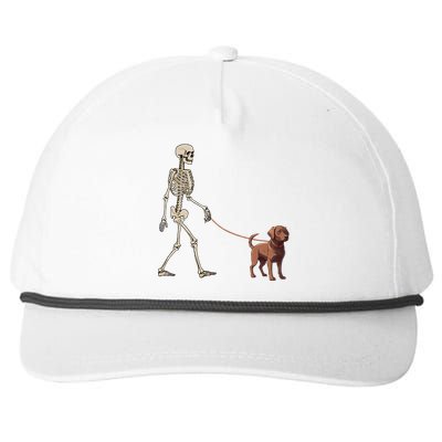 Chocolate Labrador Skeleton Dog Walking Halloween Snapback Five-Panel Rope Hat