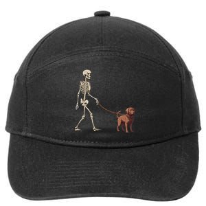 Chocolate Labrador Skeleton Dog Walking Halloween 7-Panel Snapback Hat