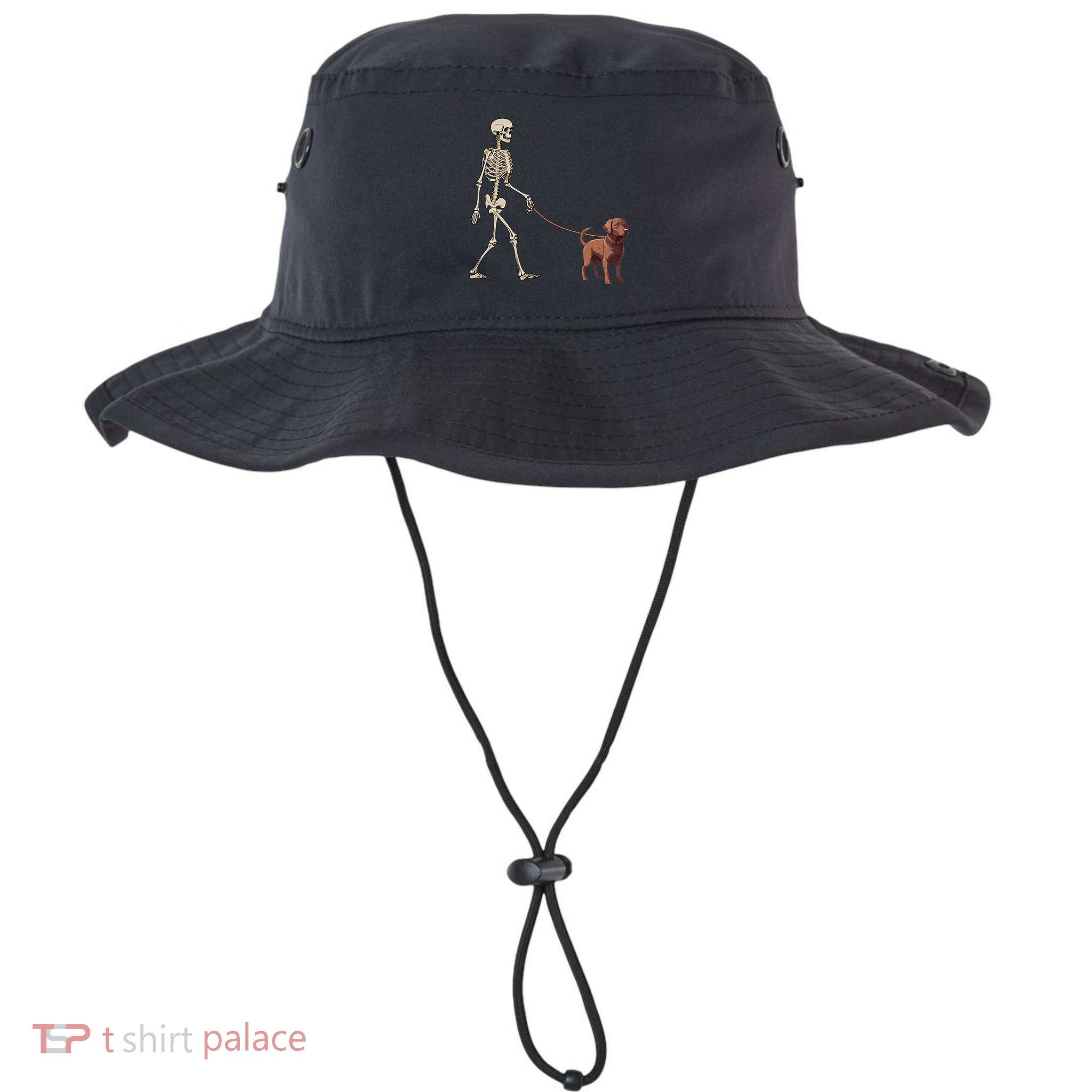 Chocolate Labrador Skeleton Dog Walking Halloween Bucket Hat