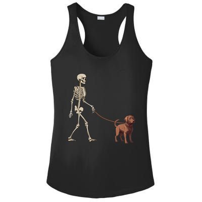 Chocolate Labrador Skeleton Dog Walking Halloween Ladies PosiCharge Competitor Racerback Tank