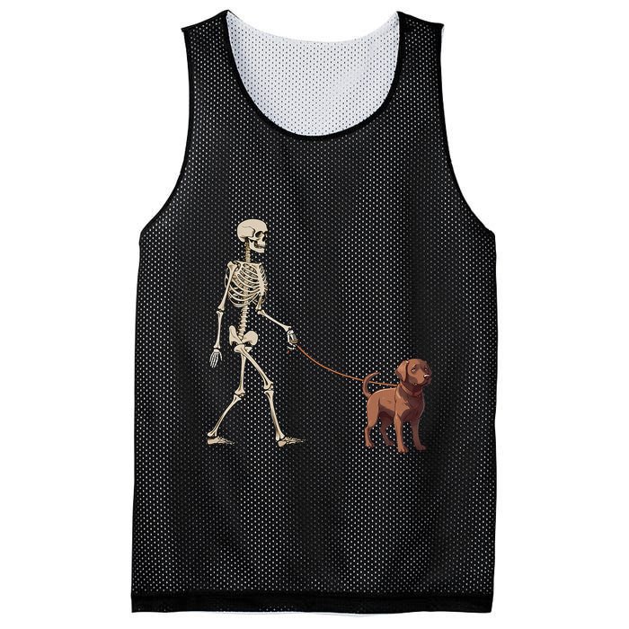 Chocolate Labrador Skeleton Dog Walking Halloween Mesh Reversible Basketball Jersey Tank