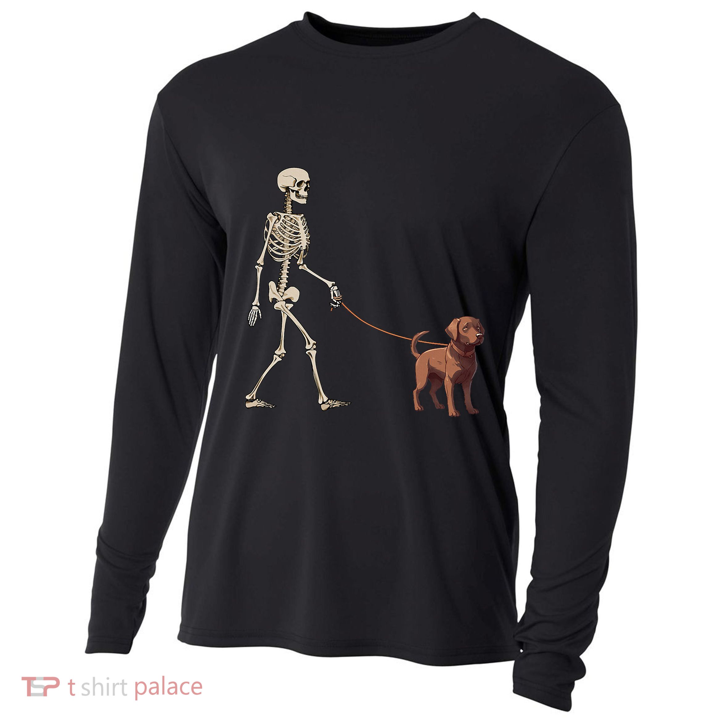 Chocolate Labrador Skeleton Dog Walking Halloween Cooling Performance Long Sleeve Crew