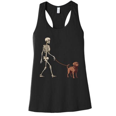 Chocolate Labrador Skeleton Dog Walking Halloween Women's Racerback Tank