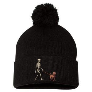 Chocolate Labrador Skeleton Dog Walking Halloween Pom Pom 12in Knit Beanie