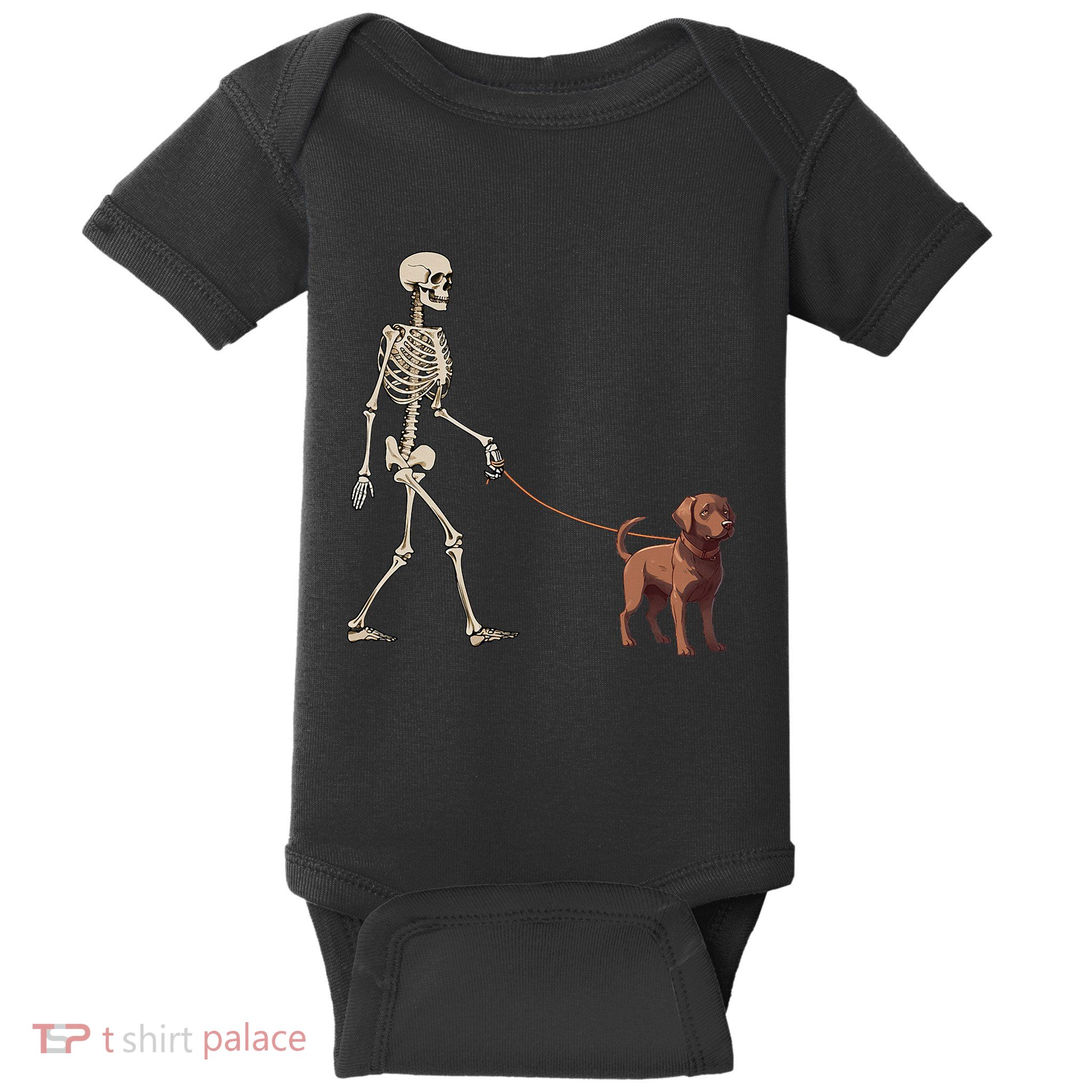 Chocolate Labrador Skeleton Dog Walking Halloween Baby Bodysuit