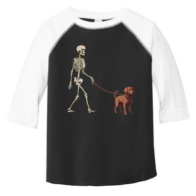 Chocolate Labrador Skeleton Dog Walking Halloween Toddler Fine Jersey T-Shirt