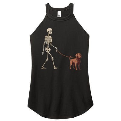 Chocolate Labrador Skeleton Dog Walking Halloween Women’s Perfect Tri Rocker Tank