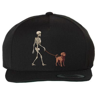 Chocolate Labrador Skeleton Dog Walking Halloween Wool Snapback Cap