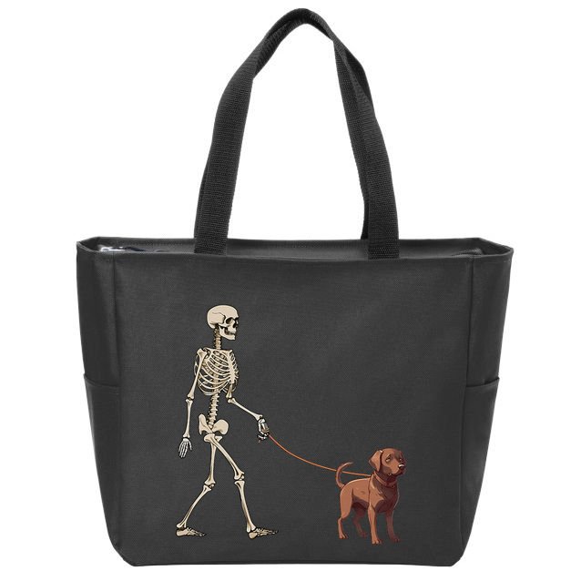 Chocolate Labrador Skeleton Dog Walking Halloween Zip Tote Bag