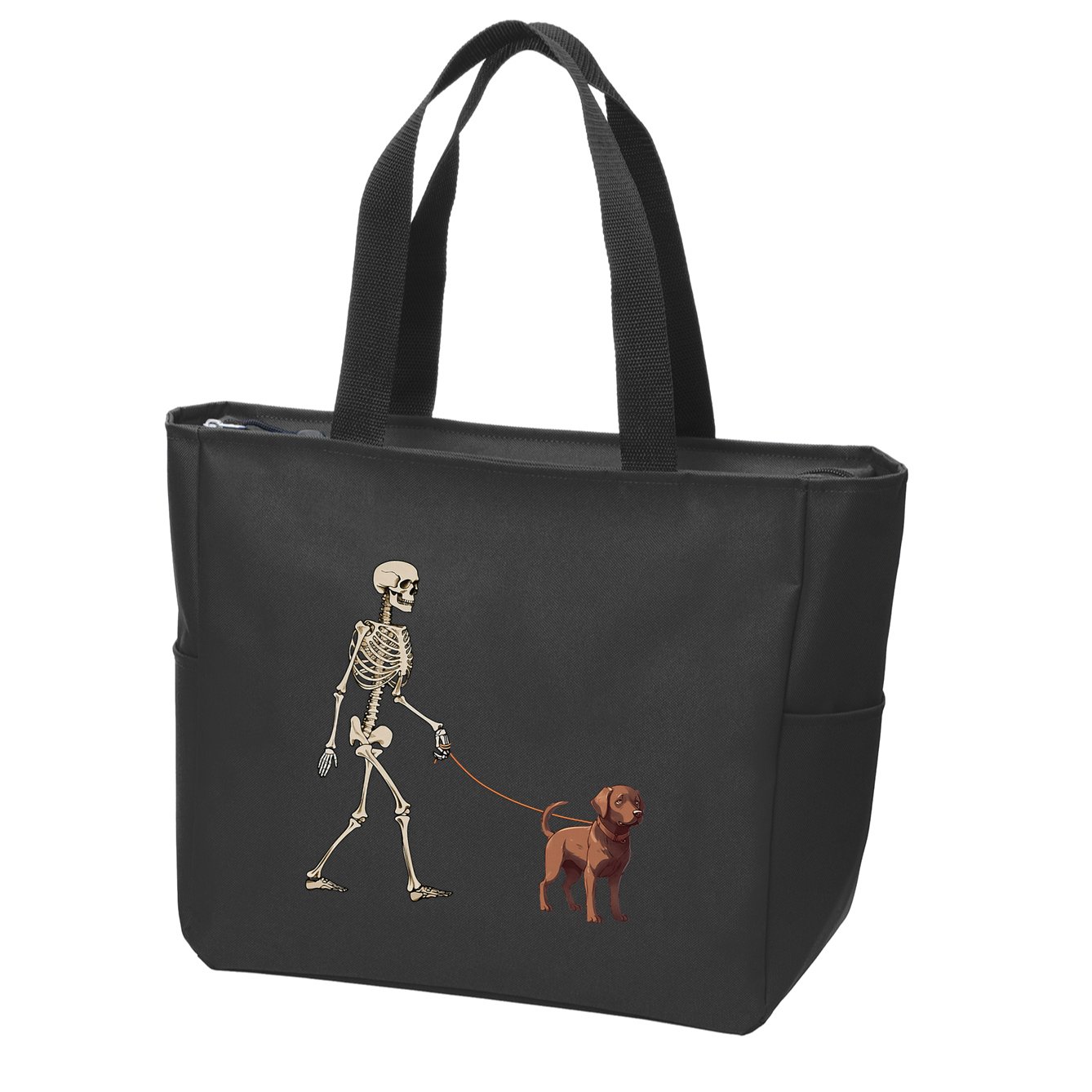 Chocolate Labrador Skeleton Dog Walking Halloween Zip Tote Bag