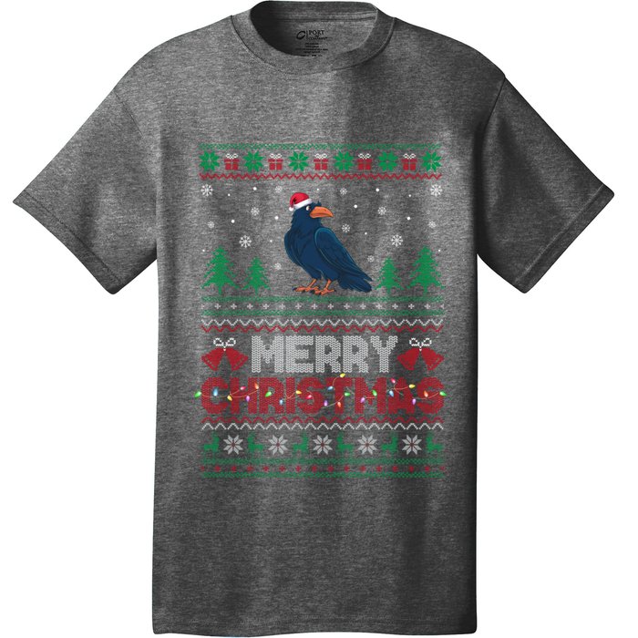 Crow Lovers Santa Hat Funny Christmas Tree Lights T-Shirt