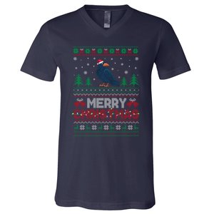 Crow Lovers Santa Hat Funny Christmas Tree Lights V-Neck T-Shirt