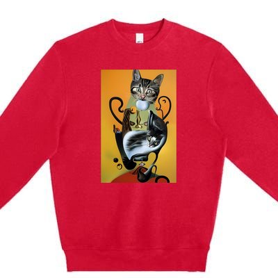 Cat Lover Salvador Dali Style Painting Premium Crewneck Sweatshirt