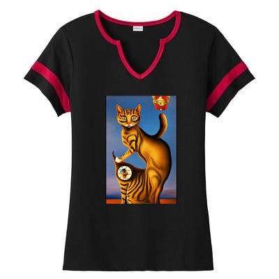 Cat Lover Salvador Dali Style Painting Ladies Halftime Notch Neck Tee