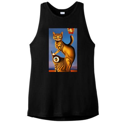 Cat Lover Salvador Dali Style Painting Ladies PosiCharge Tri-Blend Wicking Tank