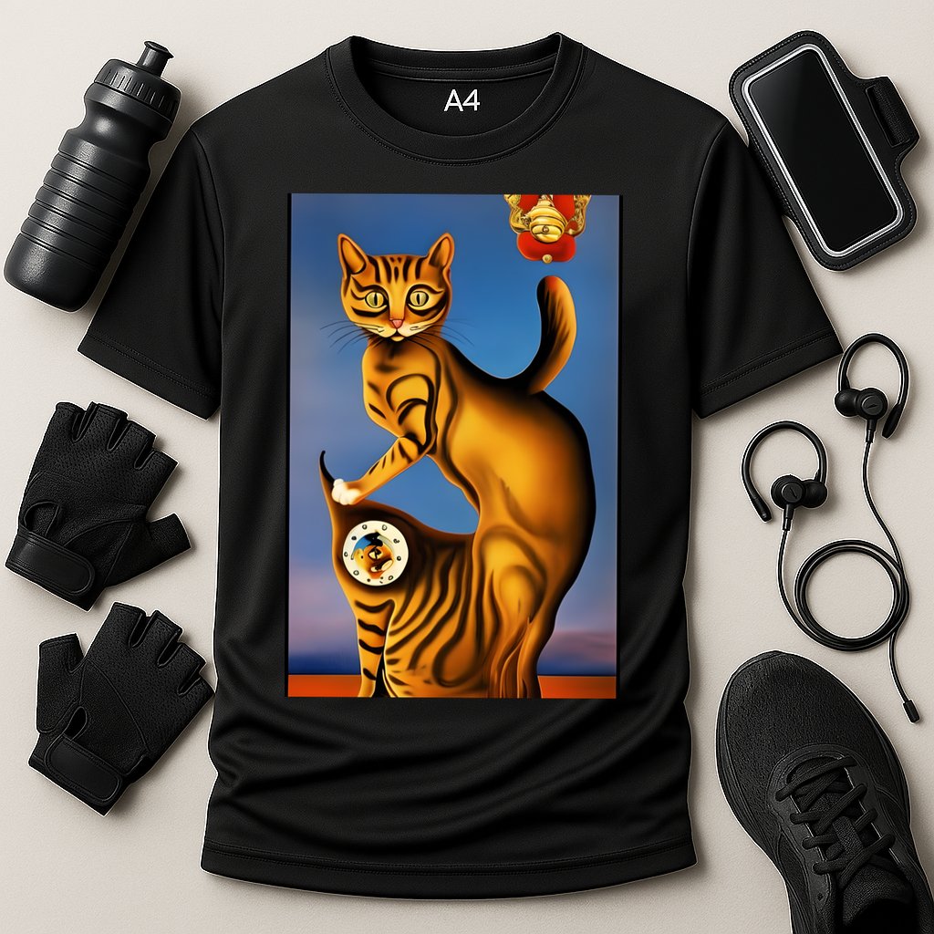 Cat Lover Salvador Dali Style Painting Cooling Performance Crew T-Shirt