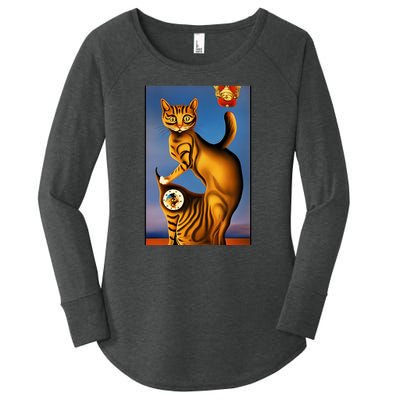 Cat Lover Salvador Dali Style Painting Women's Perfect Tri Tunic Long Sleeve Shirt