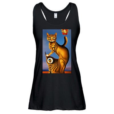 Cat Lover Salvador Dali Style Painting Ladies Essential Flowy Tank