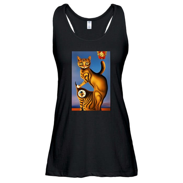 Cat Lover Salvador Dali Style Painting Ladies Essential Flowy Tank