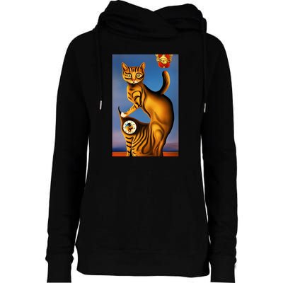 Cat Lover Salvador Dali Style Painting Womens Funnel Neck Pullover Hood