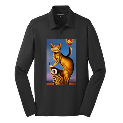 Cat Lover Salvador Dali Style Painting Silk Touch Performance Long Sleeve Polo