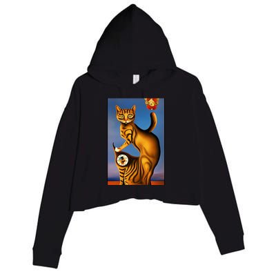 Cat Lover Salvador Dali Style Painting Crop Fleece Hoodie