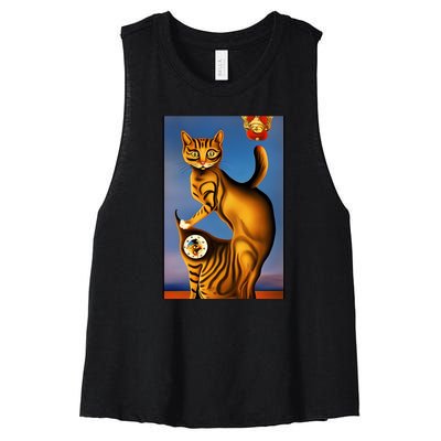 Cat Lover Salvador Dali Style Painting Women's Racerback Cropped Tank