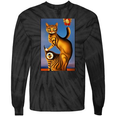 Cat Lover Salvador Dali Style Painting Tie-Dye Long Sleeve Shirt