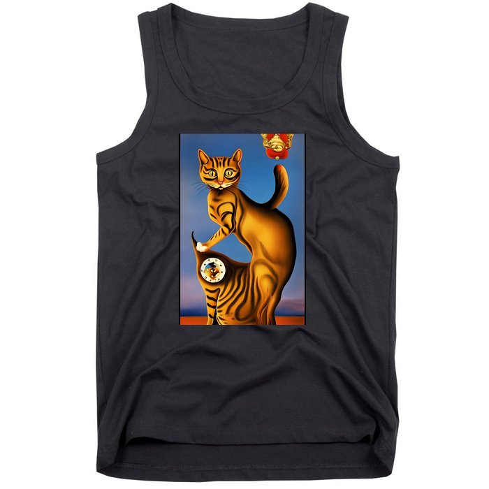 Cat Lover Salvador Dali Style Painting Tank Top