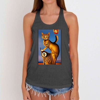 Cat Lover Salvador Dali Style Painting Women's Knotted Racerback Tank