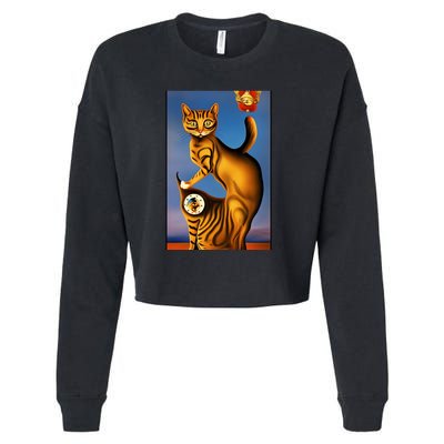 Cat Lover Salvador Dali Style Painting Cropped Pullover Crew