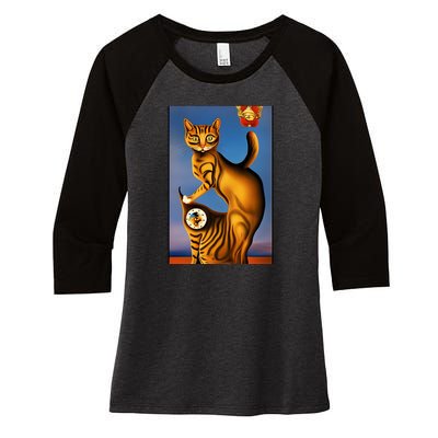 Cat Lover Salvador Dali Style Painting Women's Tri-Blend 3/4-Sleeve Raglan Shirt