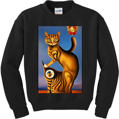 Cat Lover Salvador Dali Style Painting Kids Sweatshirt