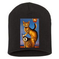 Cat Lover Salvador Dali Style Painting Short Acrylic Beanie