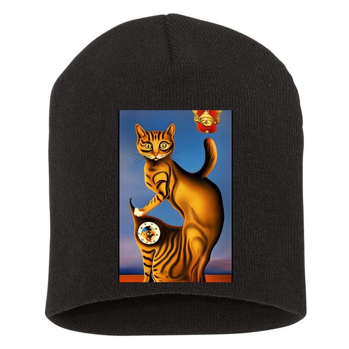Cat Lover Salvador Dali Style Painting Short Acrylic Beanie