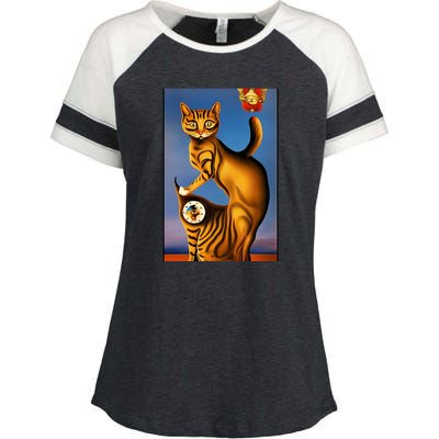 Cat Lover Salvador Dali Style Painting Enza Ladies Jersey Colorblock Tee