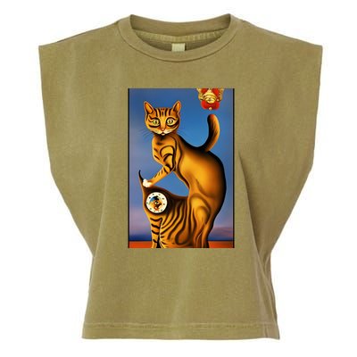 Cat Lover Salvador Dali Style Painting Garment-Dyed Women's Muscle Tee