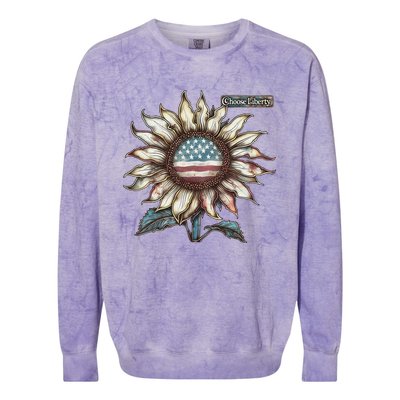 Choose Liberty Sunflower Patriotic Americana Freedom For All Colorblast Crewneck Sweatshirt