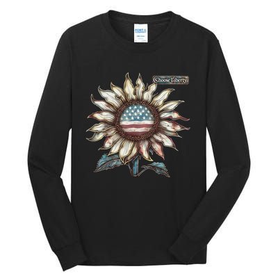 Choose Liberty Sunflower Patriotic Americana Freedom For All Tall Long Sleeve T-Shirt