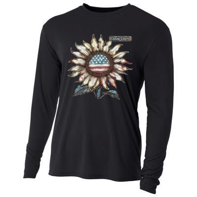 Choose Liberty Sunflower Patriotic Americana Freedom For All Cooling Performance Long Sleeve Crew