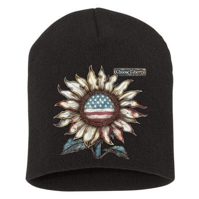 Choose Liberty Sunflower Patriotic Americana Freedom For All Short Acrylic Beanie